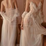 قميص نوم ابيض بالروب للعرايس - كود 0427