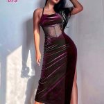 فستان مثير طويل قطيفه - كود 073