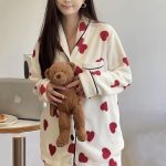 بيجامه قلوب قطعتين حريمي - كود 10050