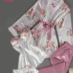 بيجامة نسائية ساتان بطبعات زهرية - كود 1050