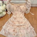 فستان قصير بأكمام منفوخة - كود 074