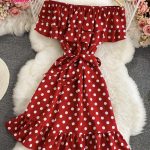 فستان منقط بأكتاف مكشوفة - كود 1484