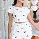 طقم بلوزة وشورت مطبوع - كود 2050