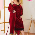 قميص بالروب قطيفه طويل - كود 5055