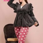 بيجامه 3 قطع قطيفه حريمي - كود 5599