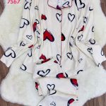 طقم بيجامة شتوي برسمة قلوب - كود 7567