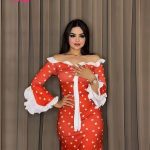 فستان أحمر مميز بطبعة القلوب - 7762