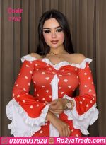 فستان أحمر مميز بطبعة القلوب - 7762