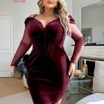 فستان مخملي بأكمام شفافة - كود 0712