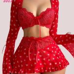 طقم لانجري أحمر قلوب - كود 1011