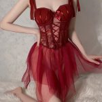 فستان لانجري دانتيل أحمر - كود 1025