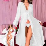 طقم داخلي بالروب بتصميم شفاف وأكمام واسعة - كود 2089