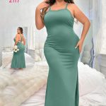 فستان بيج سايز طويل بتصميم حزام خلفي - كود 2117