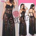 قميص نوم اسود شفاف طويل - كود 506