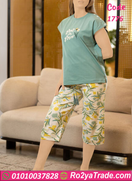 بيجامة حريمي برمودا صيفية بزهور - كود 1776