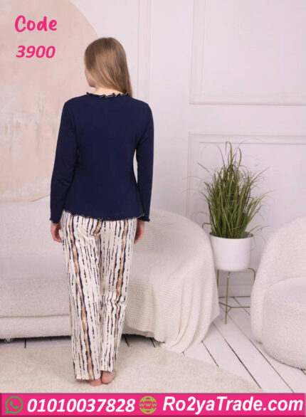 بيجامه قطن كم طويل حريمي - كود 3900