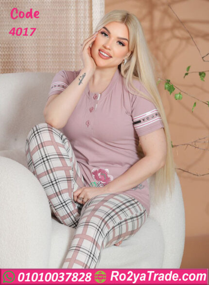 بيجامة حريمي كاروهات - كود 4017