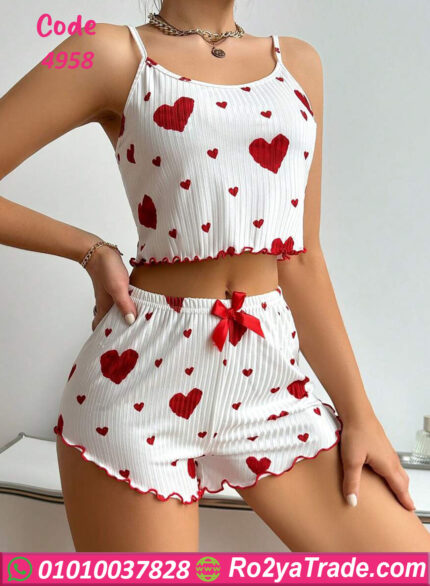 بيجامه شورت حريمي قلوب - كود 4958