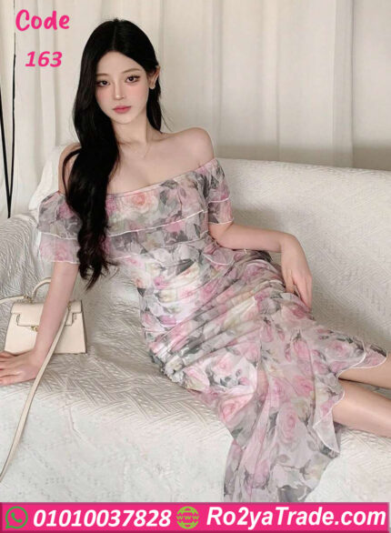 فستان طويل بنقشة انيقه - كود 163
