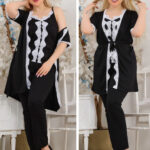 بيجامة حريمي بنقوش أنيقة 5 قطع - كود 2032