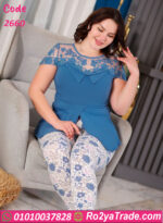 بيجامه صيفي نسائي بدانتيل - كود 2660