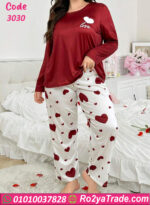 بيجامة حريمي بطبعة قلوب - كود 3030
