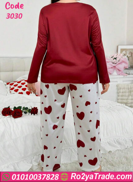 بيجامة حريمي بطبعة قلوب - كود 3030