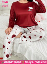 بيجامة حريمي بطبعة قلوب - كود 3030