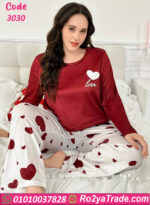 بيجامة حريمي بطبعة قلوب - كود 3030