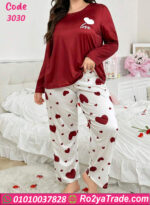 بيجامة حريمي بطبعة قلوب - كود 3030