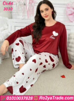 بيجامة حريمي بطبعة قلوب - كود 3030
