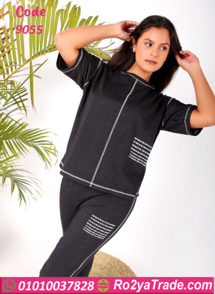 بيجامة حريمي بنقوش أنيقة - كود 9055