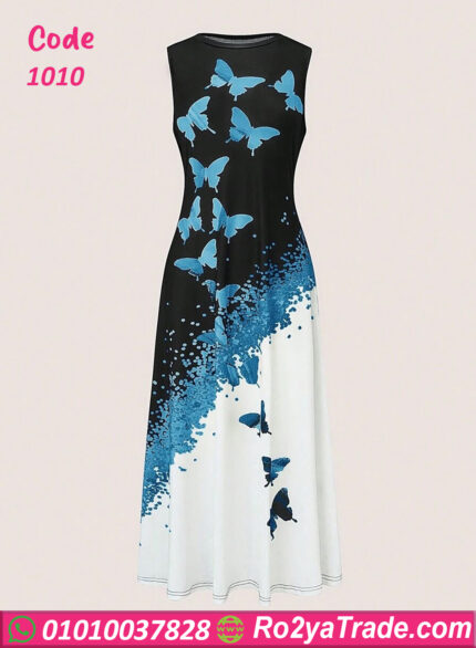 فستان نسائي بفراشات - كود 1010
