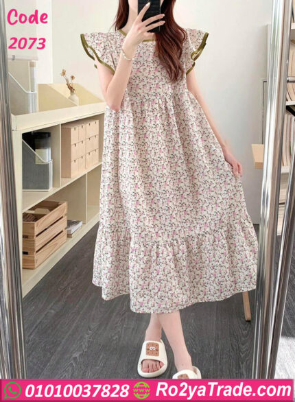 قميص نوم طويل بتفاصيل ناعمة - كود 2073