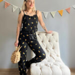 بيجامه قطن حريمي 3 قطع اناناس - كود 1063