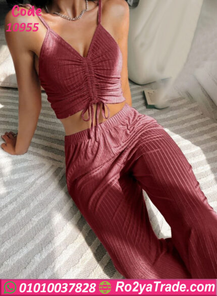طقم نسائي صيفي توب وبنطلون - كود 10955