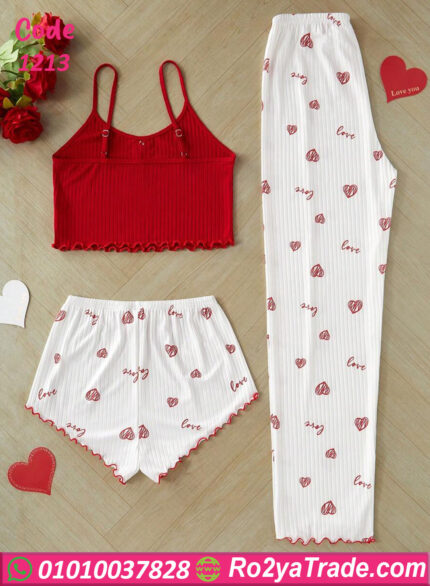 بيجامه 3 قطع مريحه حريمي - كود 1213