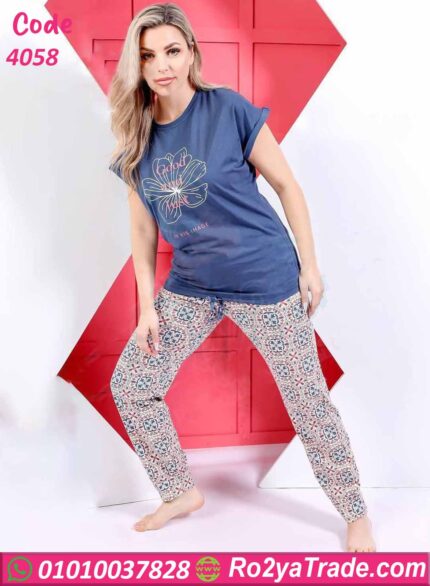 بيجامه حريمي نص كم - كود 4058