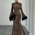 فستان طويل تايجر بأكمام طويله - كود 7139