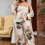 بيجامه حريمي 3 قطع بالروب - كود 907