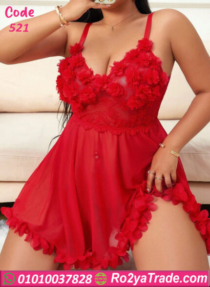 قميص نوم شفاف احمر - كود 521