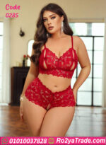 طقم لانجري دانتيل أحمر بيج سايز
