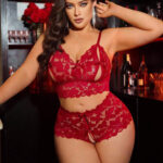 طقم لانجري دانتيل أحمر بيج سايز