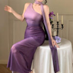 فستان بنفسجي تول ناعم