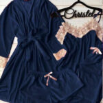 بيجامة شتوي قطيفة بالروب