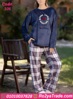 بيجامة شتوي قطيفة كاروهات بيج سايز
