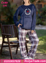 بيجامة شتوي قطيفة كاروهات بيج سايز