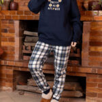 بيجامة قطيفة كحلي شتوي