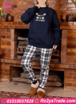 بيجامة قطيفة كحلي شتوي