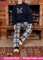 بيجامة قطيفة كحلي شتوي